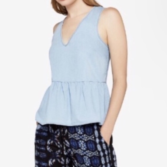BCBGeneration Light Chambray V-neck Sleeveless Flounce Hem Top Blouse - Picture 3 of 14